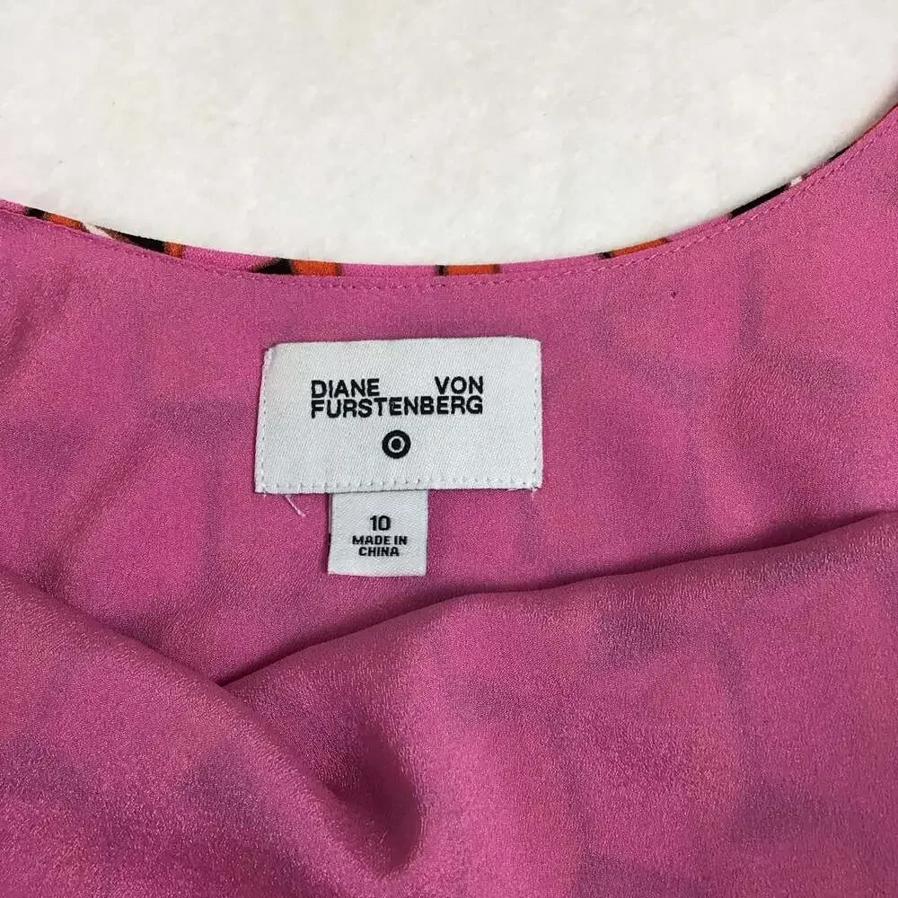 Diane von Furstenberg x Target 90's Shift Pink Martini Geo Mini Dress Size 10 - Picture 9 of 11